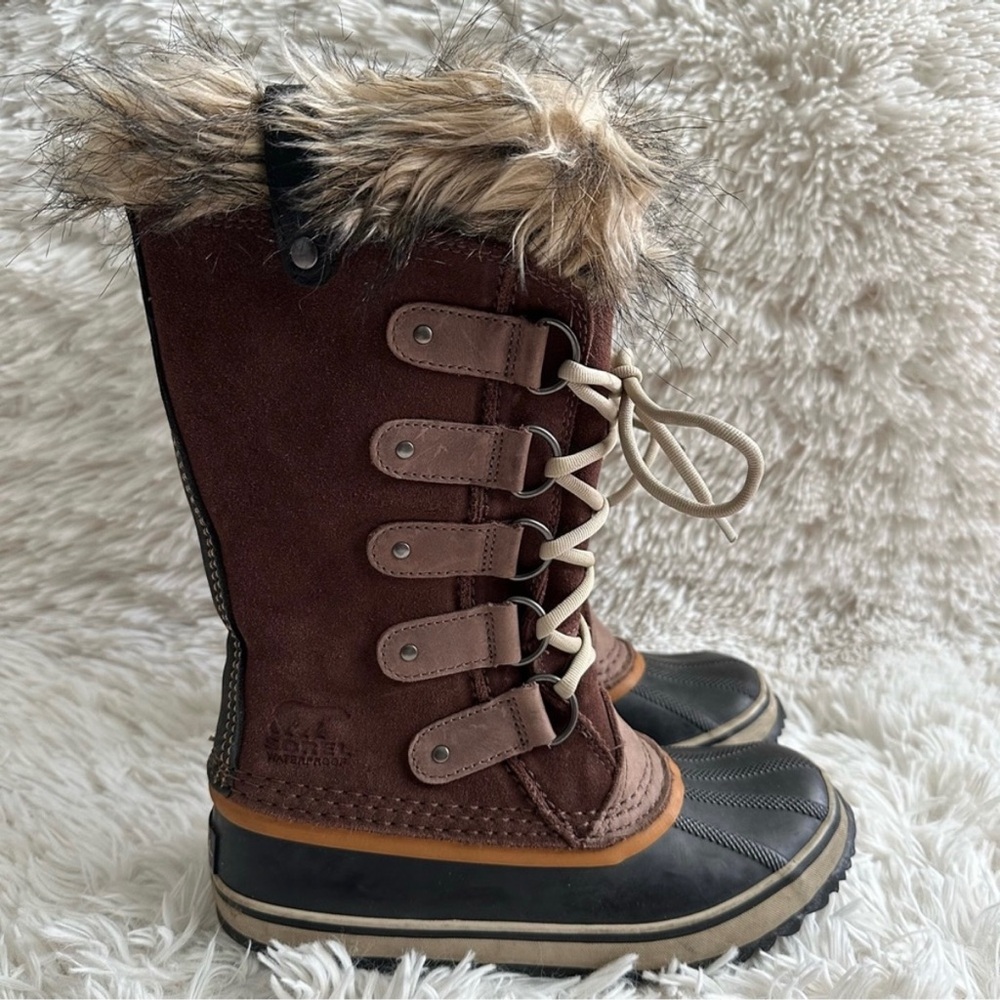 Sorel Joan of Arctic Winter Snow Boots Brown Faux Fur Size 6